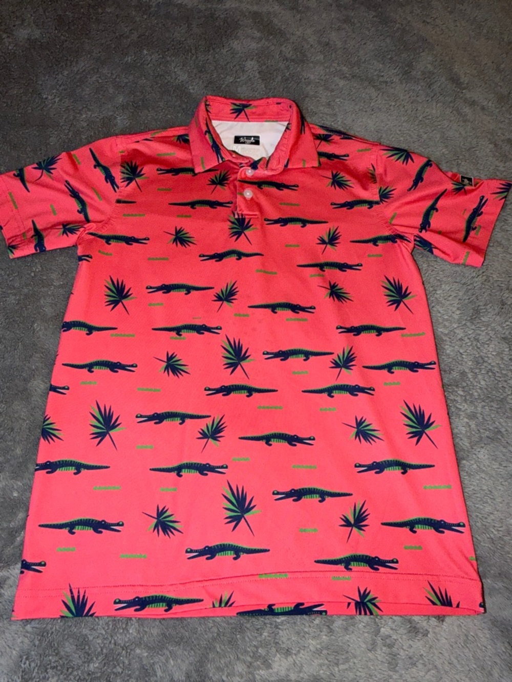 Waggle Pink Orange Alligator Print Golf Polo